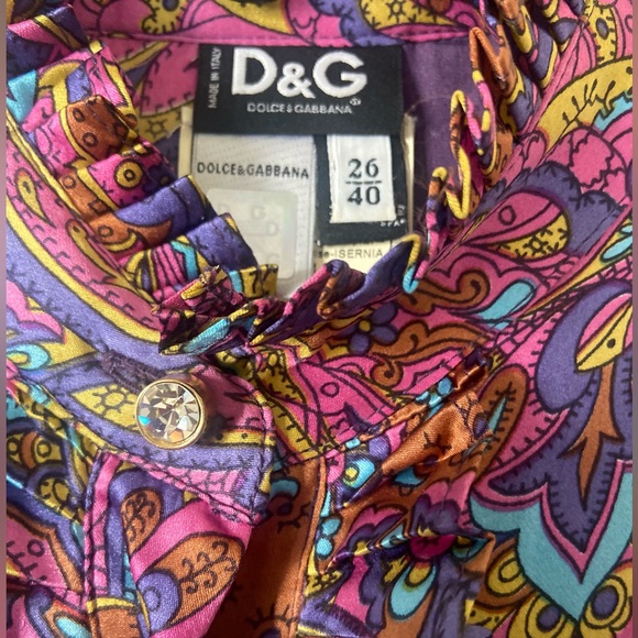 Dolce And Gabbana 100% Silk Button Up Paisley Blouse Size 26/40 - Picture 2 of 13